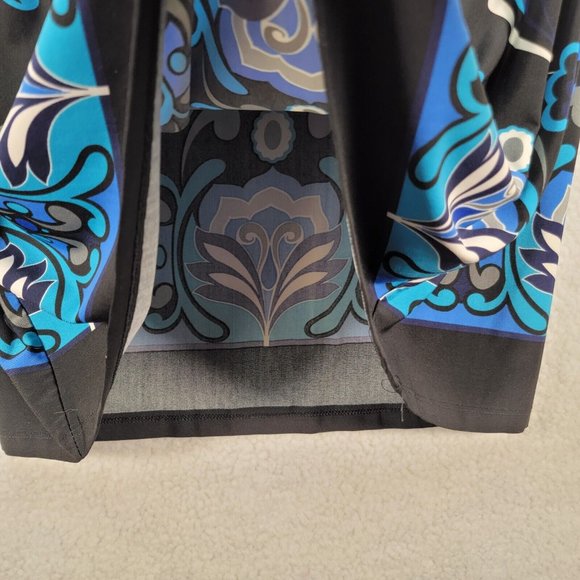 Y2K Rhapsody Blue Floral Low Cut V Neck Retro Lightweight Flowy Cinched A Line - Picture 5 of 10